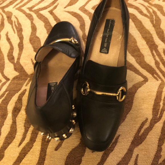 Steve Madden Layla Black Leather Block Heel - Picture 2 of 3